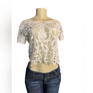 GB Girls Cream Short Sleeve Embellished Crop Blouse